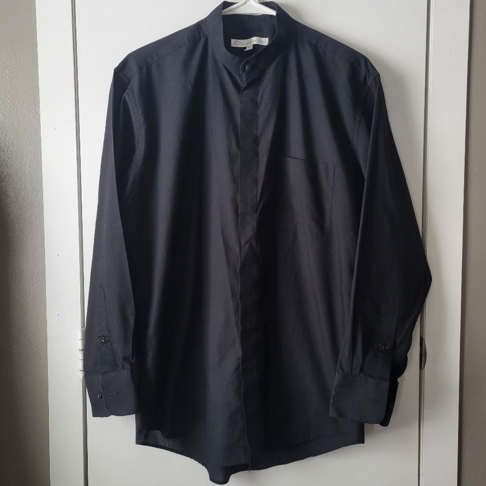 Diamante black band collar dress shirt
